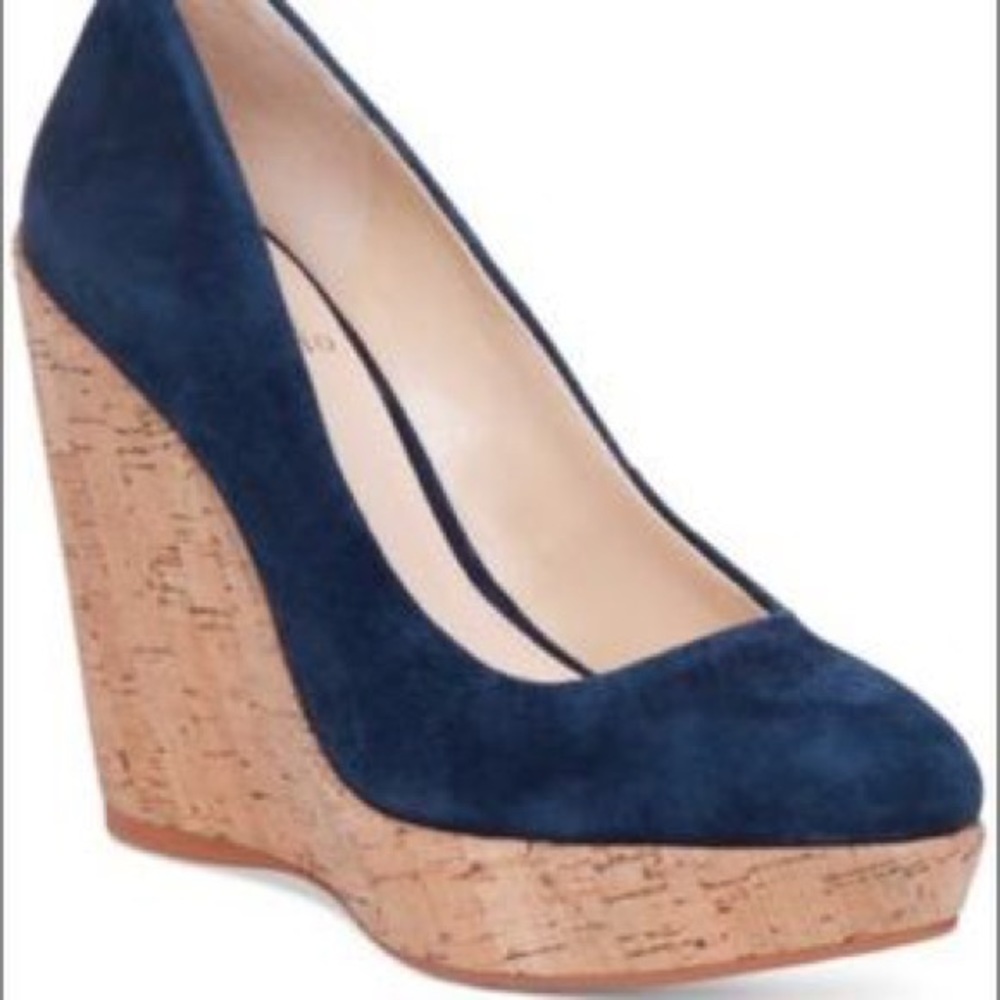 Vince Camuto blue corked wedges